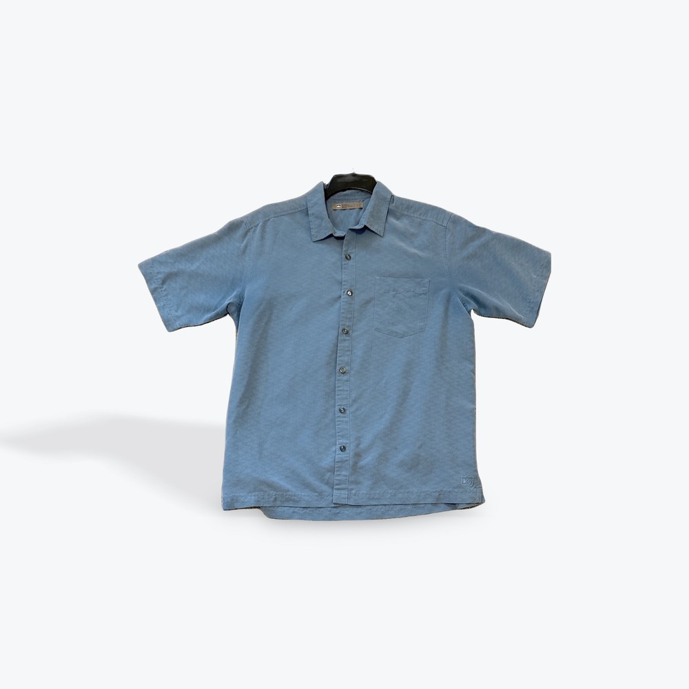 REI Mens Large Blue Modal Blend Short Sleeve Button Down Shirt Hiking Travel L